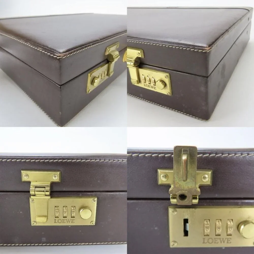 Loewe Business Bag Leather Brown Beige Gold Hardware Attache Case Hard